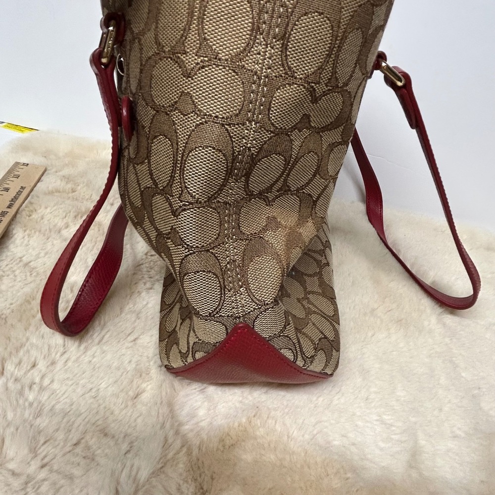 Coach Signature Gallery Tote Khaki Red Leather Trim Canvas Shoulder Bag F55364 - Picture 15 of 15